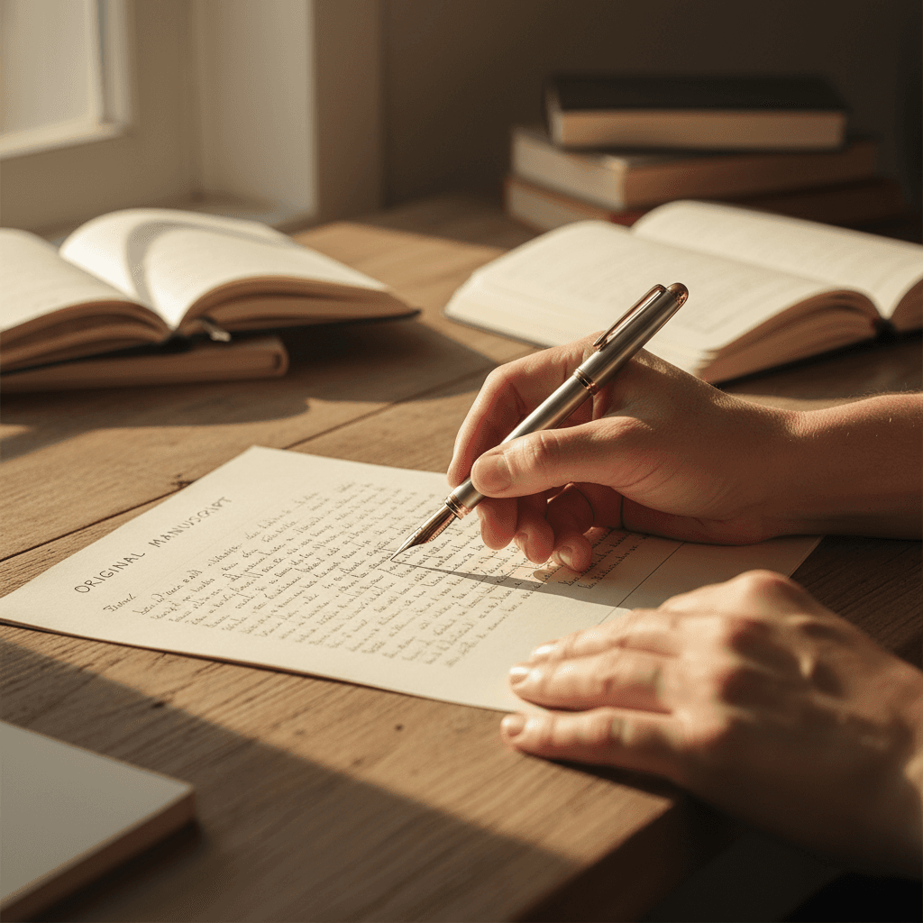 Hand holding a pen over a paper contact form on a desk