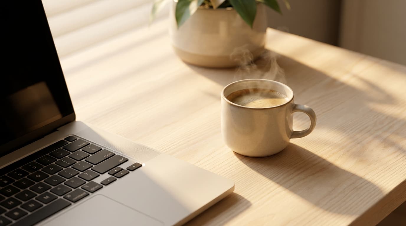 Smartphone screen with a contact form on a wooden desk next to coffee and notebook